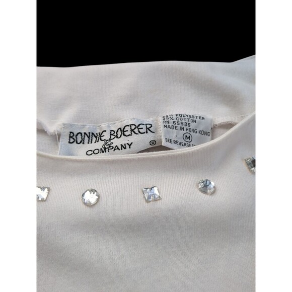 Pretty Cream Colored Shirt By Bonnie Boerer. Rhinestones Gold Trim Woman's Med - Picture 5 of 6